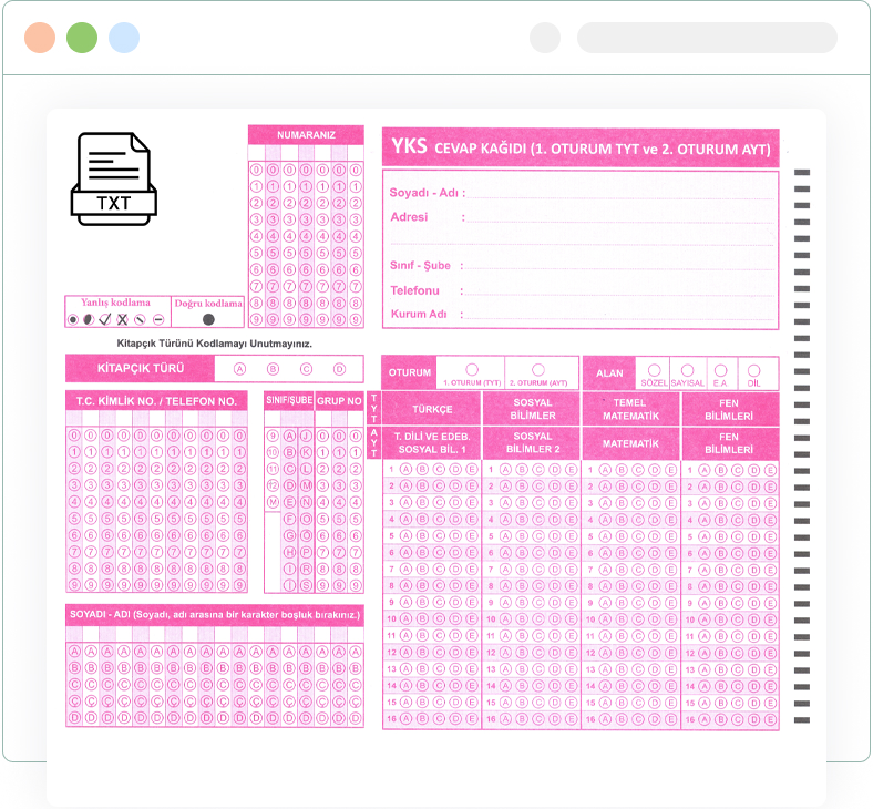 TXT ile Sınav Okuma Ekran Görüntüsü